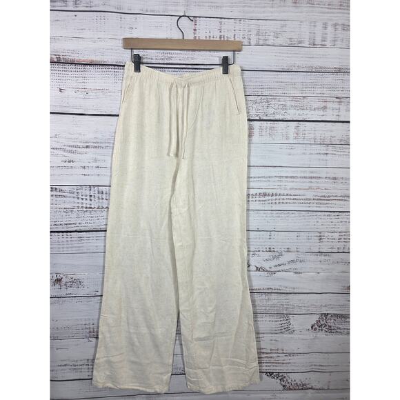 Stradivarius Flowy Cream-colored linen blend pants women's size M - Picture 1 of 8